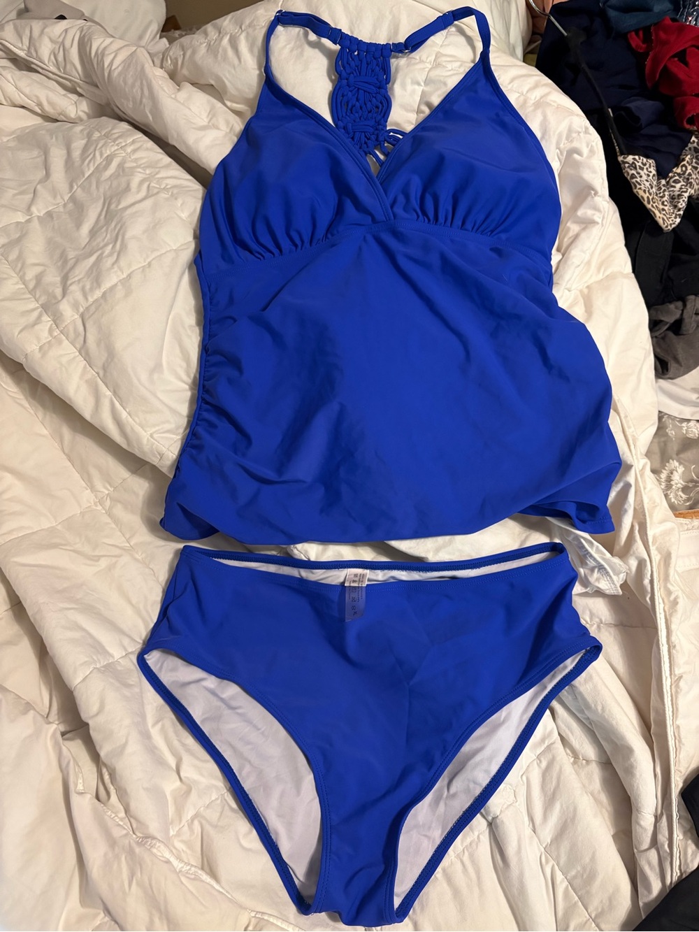 Royal Blue Two-Piece Tankini Swim Set With EXTRA Black Tankini Top